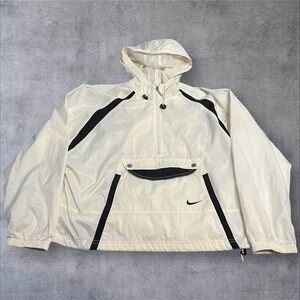 Vintage Nike Jacket Women's Large White ZipUp Jacket Hoodie Windbreaker Pockets